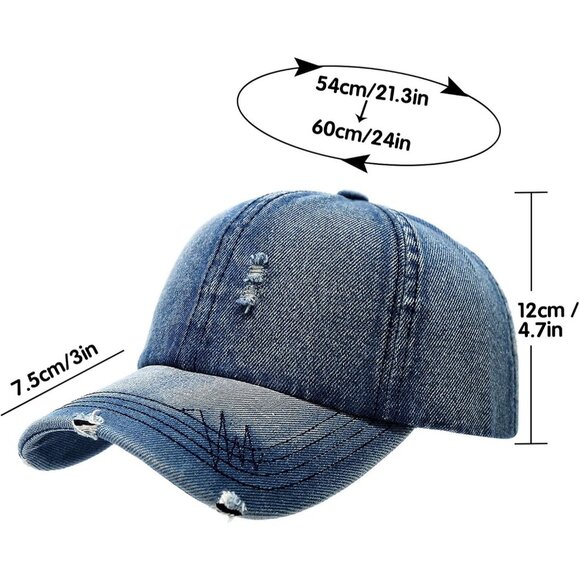 Women's Denim Blue Fashion Baseball Cap Adjustable Strap Back Visor Sports Hat - Picture 7 of 7